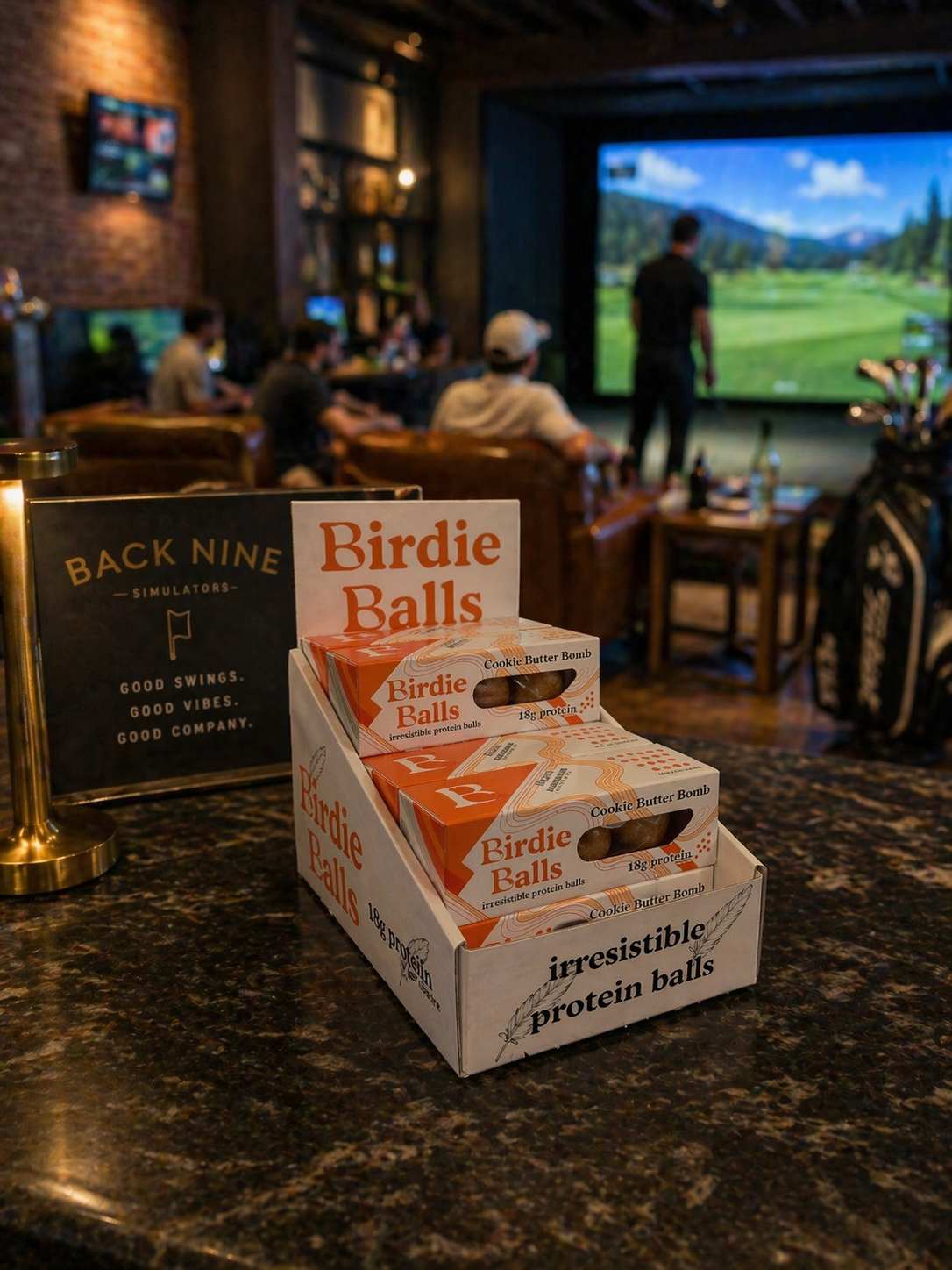 Birdie Balls display at Back Nine Simulators